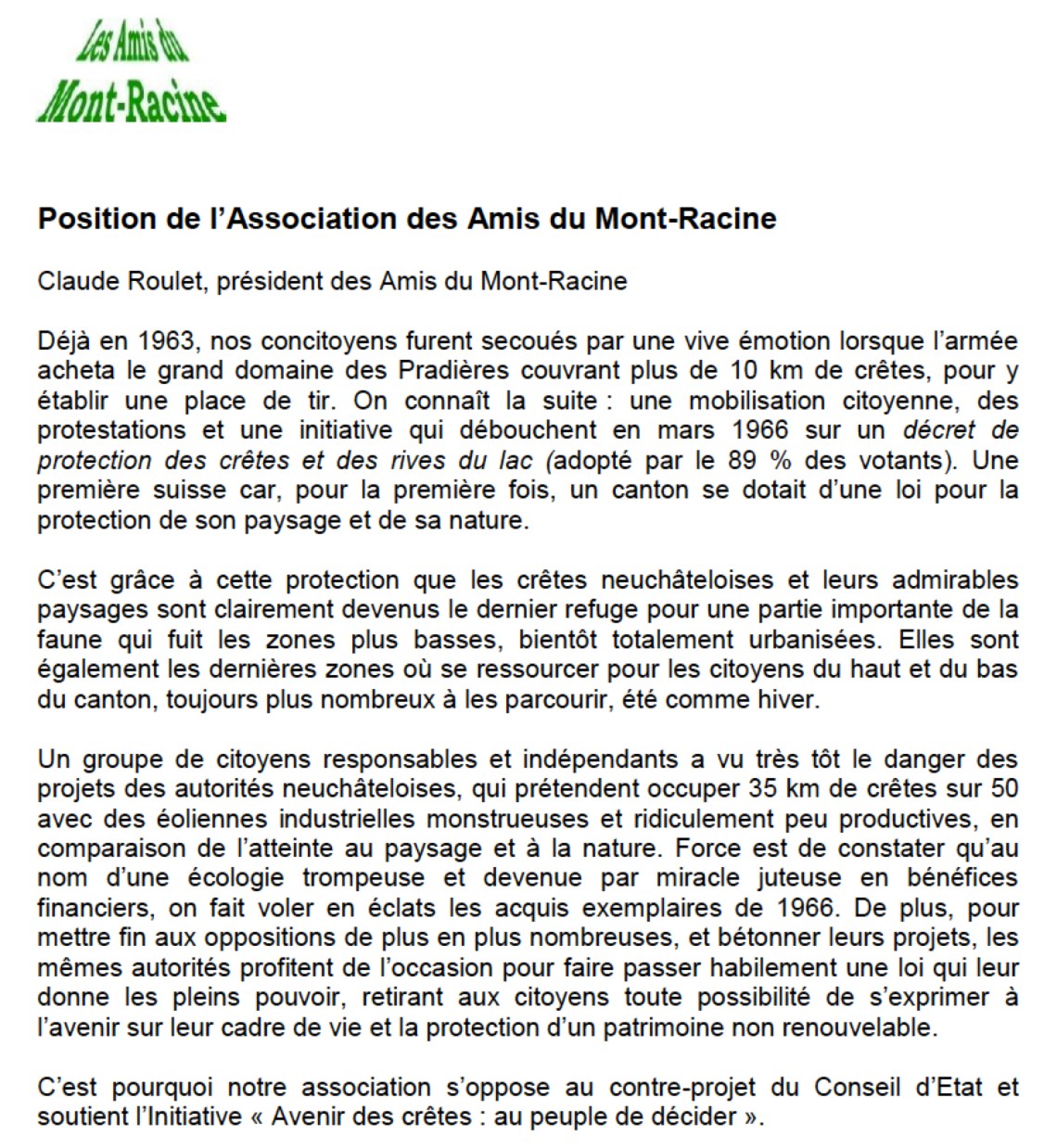 Amis du Mont-Racine Claude Roulet