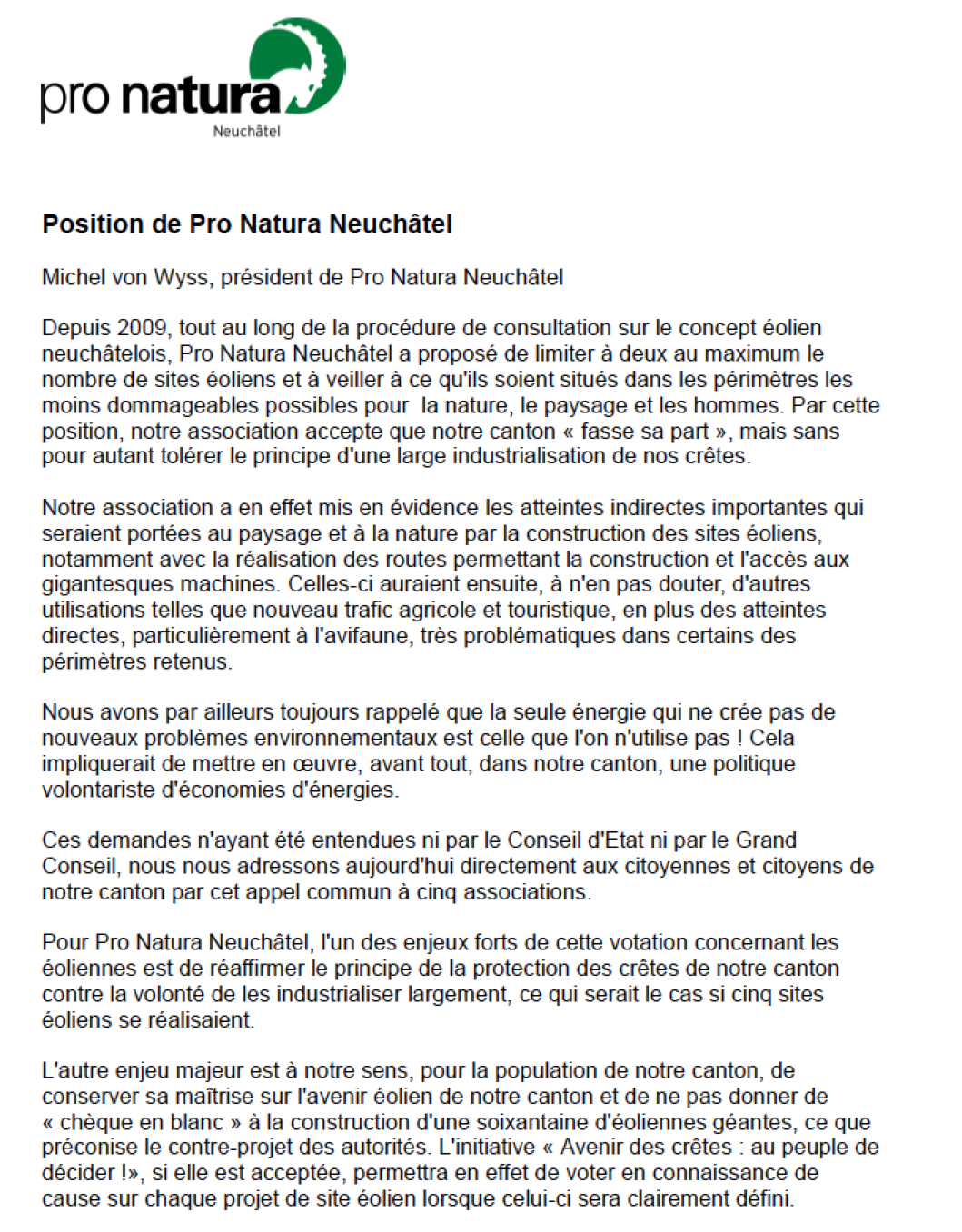 Pro Natura Michel von Wyss